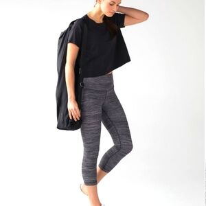 🍋 Lululemon Wunder Under Crop High-Rise Size 8 black grey spot